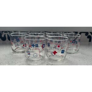 ESSO Exxon Nautical Humor Marine Signal Flag GLASS Barware Cocktail Set 10